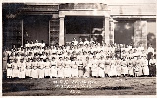 Women's Relief Corp Picnic, 1914, at Monticello, Wis.  Photo taken on Main St. in front of the Grand Central Hotel.